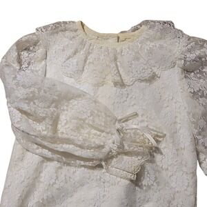VTG Storybook Heirlooms Floral Lace Shirt 5 White Ruffle Collar Puff Sleeve